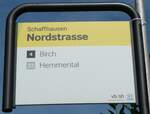 (255'292) - VB/SH-Haltestellenschild - Schaffhausen, Nordstrasse - am 17.