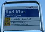 (175'407) - A-welle/PostAuto-Haltestellenschild - Oensingen, Bad Klus - am 2.