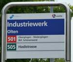 (236'145) - BOGG/A-welle-Haltestellenschild - Olten, Industriewerk - am 22.