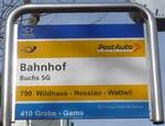 (158'543) - PostAuto/BUS Sarganserland Werdenberg-Haltestellenschild - Buchs SG, Bahnhof - am 1.