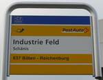 (166'063) - PostAuto-Haltestellenschild - Schnis, Industrie Feld - am 10. Oktober 2015