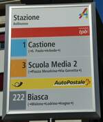 (229'128) - tpb/PostAuto-Haltestellenschild - Bellinzona, Stazione - am 14.