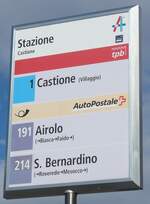 (188'576) - tpb/PostAuto-Haltestellenschild - Castione, Stazione - am 14.