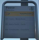 (213'904) - PostAuto-Haltestellenschild - Cerentino, Paese - am 18. Januar 2020