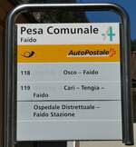 (237'142) - PostAuto-Haltestellenschild - Faido, Pesa Comunale - am 12.