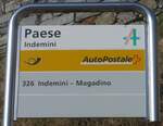 (214'715) - PostAuto-Haltestellenschild - Indemini, Paese - am 21.