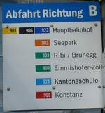 (272'637) - PostAuto/SBK/SWK-Haltestellenschild - Kreuzlingen, Brenplatz am 4.
