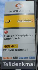 (150'539) - AUTO AG URI/PostAuto-Haltestellenschild - Altdorf, Telldenkmal - am 10.