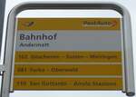 (175'035) - PostAuto-Haltestellenschild - Andermatt, Bahnhof - am 18.