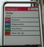 (143'844) - URBABUS/trvys-Haltestellenschild - Orbe, poste - am 27.