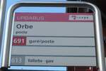 (173'019) - URBABUS/travys-Haltestellenschild - Orbe, poste - am 15.