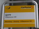 (200'036) - PostAuto-Haltestellenschild - Villeneuve VD, gare - am 17.