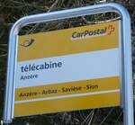 (233'414) - PostAuto-Haltestellenschild - Anzre, tlcabine - am 7.