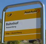 (198'269) - PostAuto-Haltestellenschild - Ausserberg, Bahnhof - am 14.