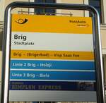 (136'859) - PostAuto/ORtSBUS-Haltestellenschild - Brig, Stadtplatz - am 22.