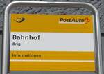 (159'680) - PostAuto-Haltestellenschild - Brig, Bahnhof - am 5.