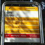 (147'333) - PostAuto/TMR-Haltestellenschild - Martigny, gare - am 22.