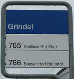 (169'964) - ZVV-Haltestellenschild - Kloten, Grindel - am 14.