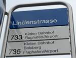 (176'281) - ZVV-Haltestellenschild - Kloten, Lindenstrasse - am 23.