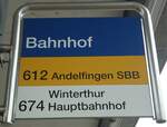 (136'935) - PostAuto/ZVV-Haltestellenschild - Seuzach, Bahnhof - am 24.