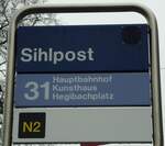 (143'718) - ZVV-Haltestellenschild - Zrich, Sihlpost - am 21.