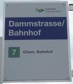 (154'083) - Zugerland Verkehrsbetriebe-Haltestellenschild - Zug, Dammstrasse/Bahnhof am 19.