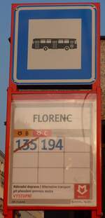 (198'437) - DPP-Haltestellenschild - Praha, Florenc - am 18.