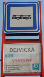 (198'518) - DPP-Haltestellenschild - Praha, Dejvick - am 19.